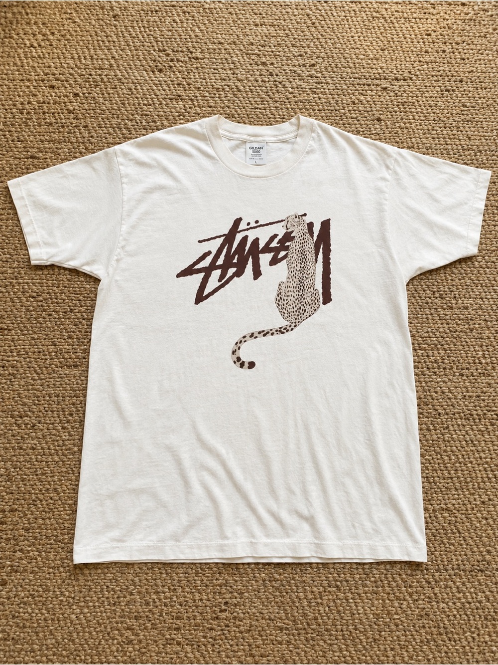 Cream Short-Sleeve Tee with Brown Leopard Graphic T-shirt